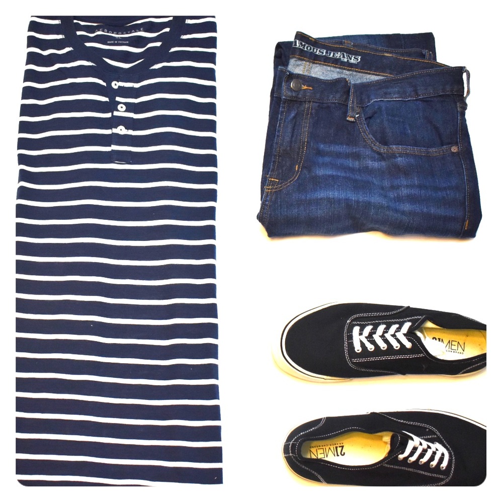 BUY 1 GET 2 FREE Navy Blue striped henley